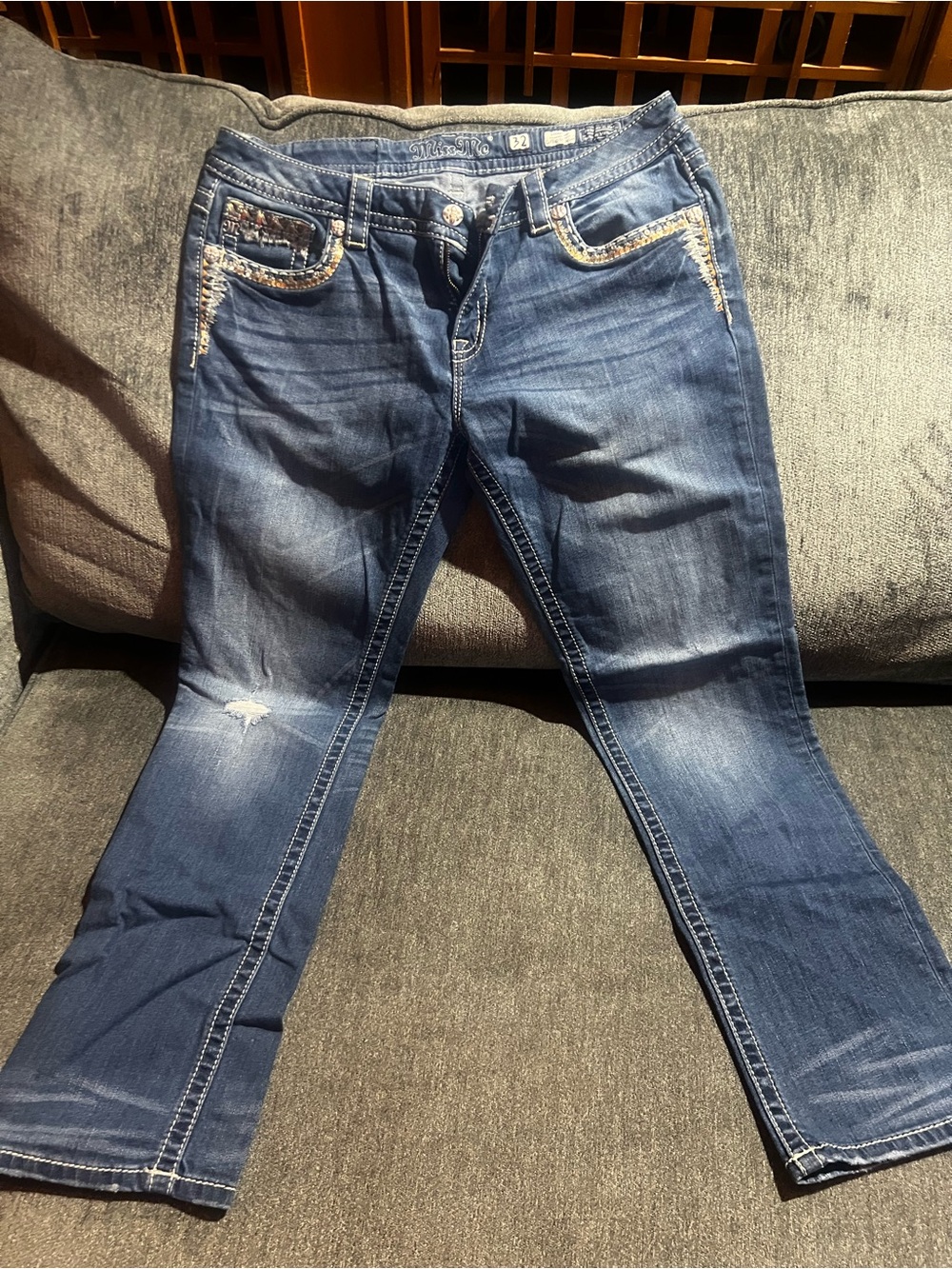 Miss Me Dark Blue Boot Cut Jeans with Rhinestone Trim
